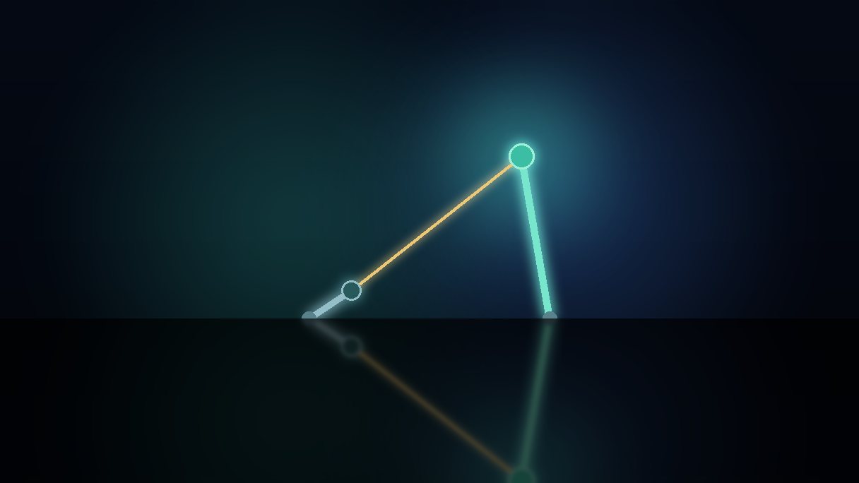Two levers on a dark control panel joined by a thin gold linkage — one thrown down to off, the second pulled up and glowing teal by the same connecting rod, showing that one switch drives the other